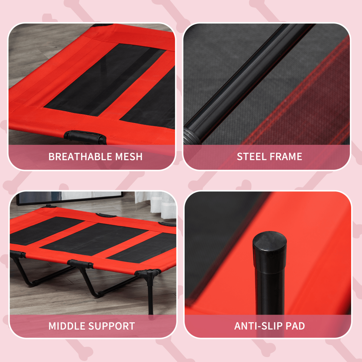 Cooling Elevated Dog Bed - Portable Raised Pet Cot for Indoor & Outdoor - Red - AKGOmniShop