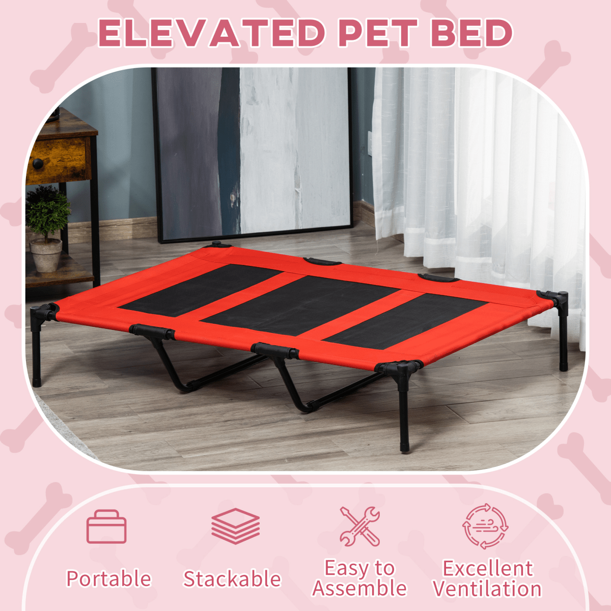 Cooling Elevated Dog Bed - Portable Raised Pet Cot for Indoor & Outdoor - Red - AKGOmniShop