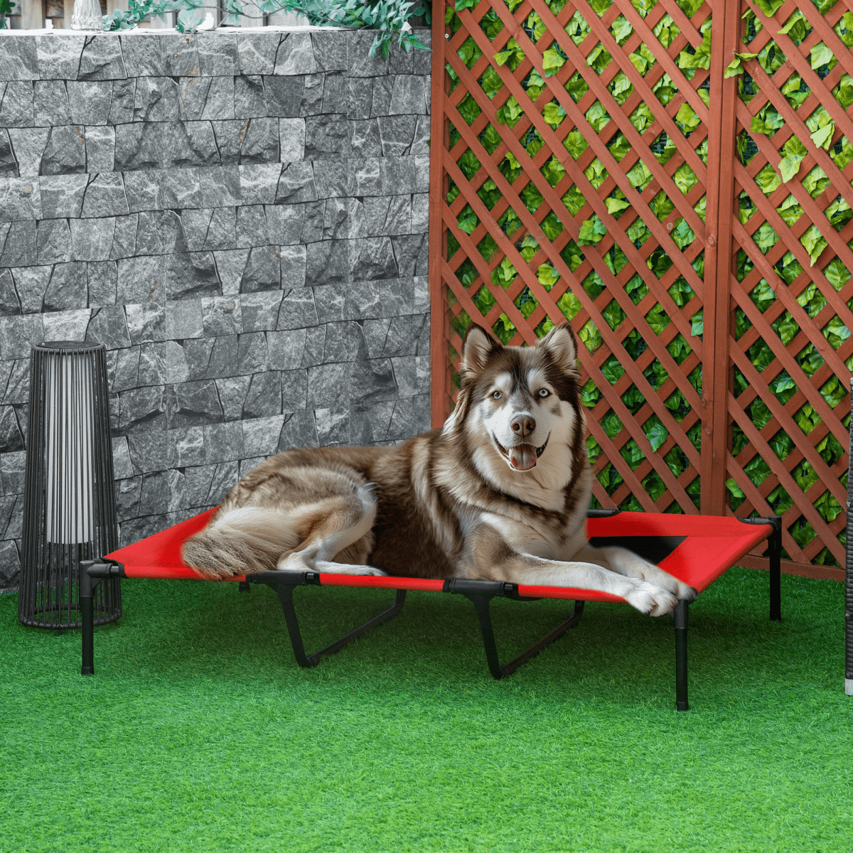 Cooling Elevated Dog Bed - Portable Raised Pet Cot for Indoor & Outdoor - Red - AKGOmniShop