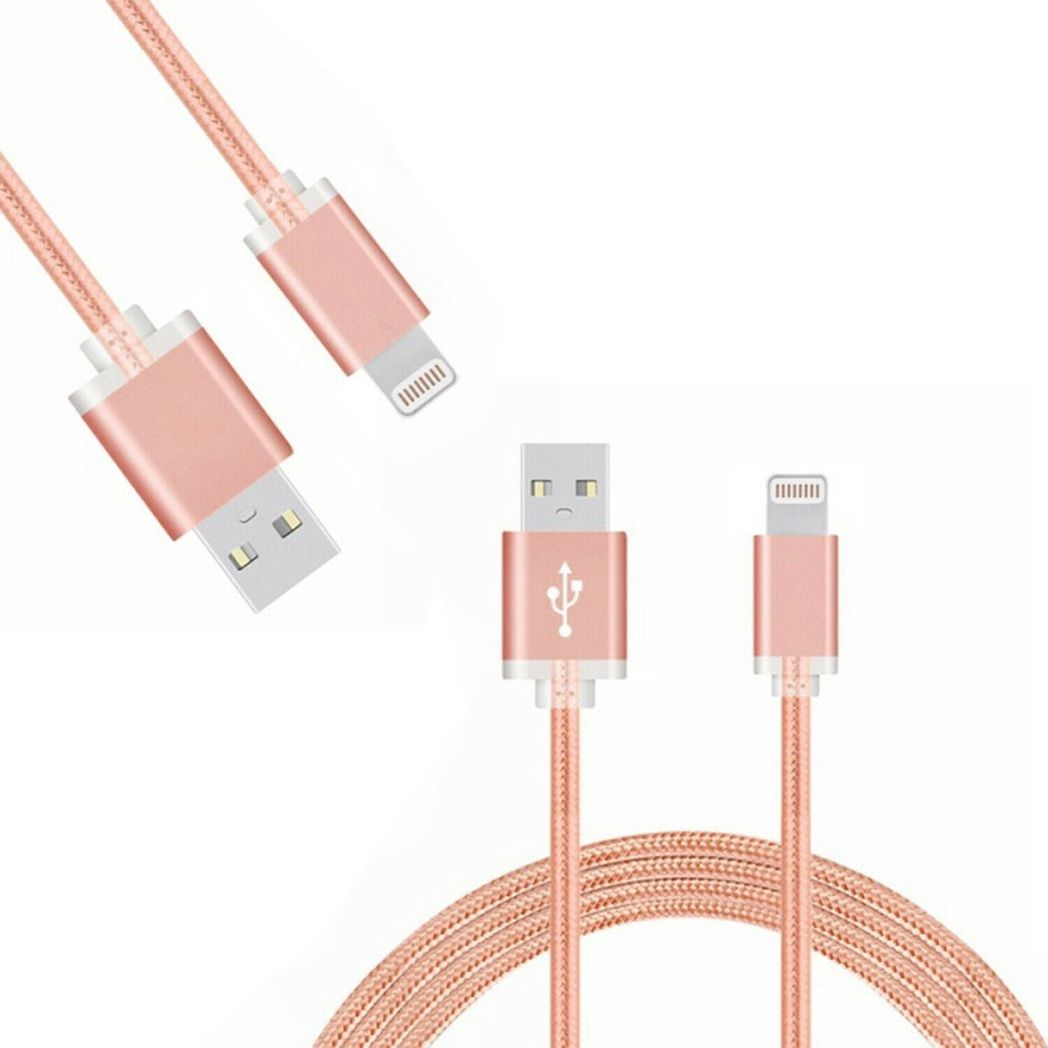Rose gold FX Nylon Braided USB Data Cable for phone, showcasing durable design and flexible construction.