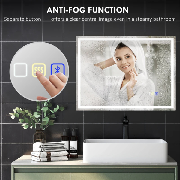 LED Bathroom Mirror with Bluetooth Speaker & Demister - 80x60cm