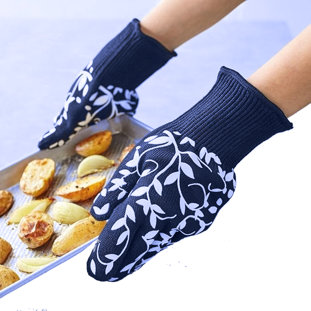 Floral Vine Silicone Oven Gloves with Non-Slip Grip, Heat-Resistant