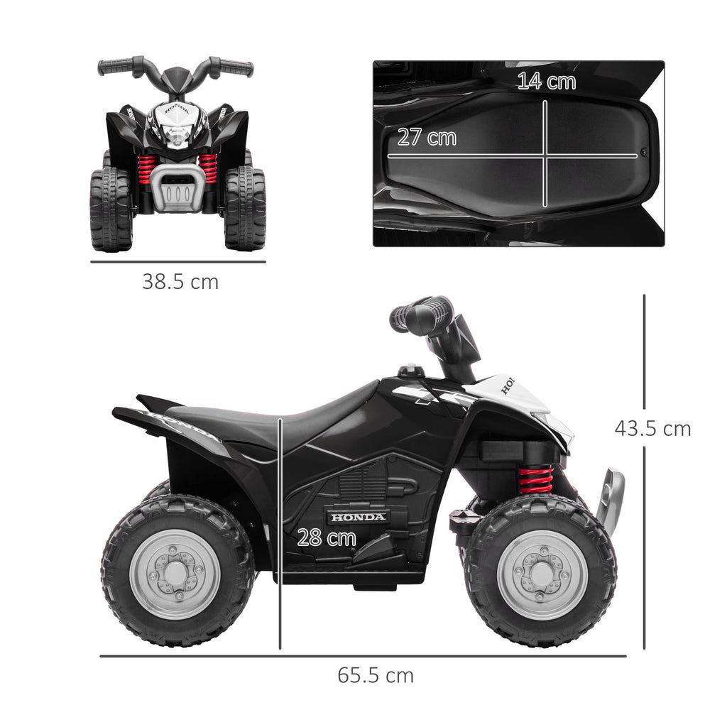 Black Honda licensed electric quad bike for kids aged 1.5-3 years, designed by HOMCOM for outdoor fun.