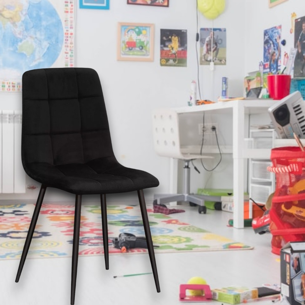 BLACK FABRIC CHAIR BLACK METAL LEGS