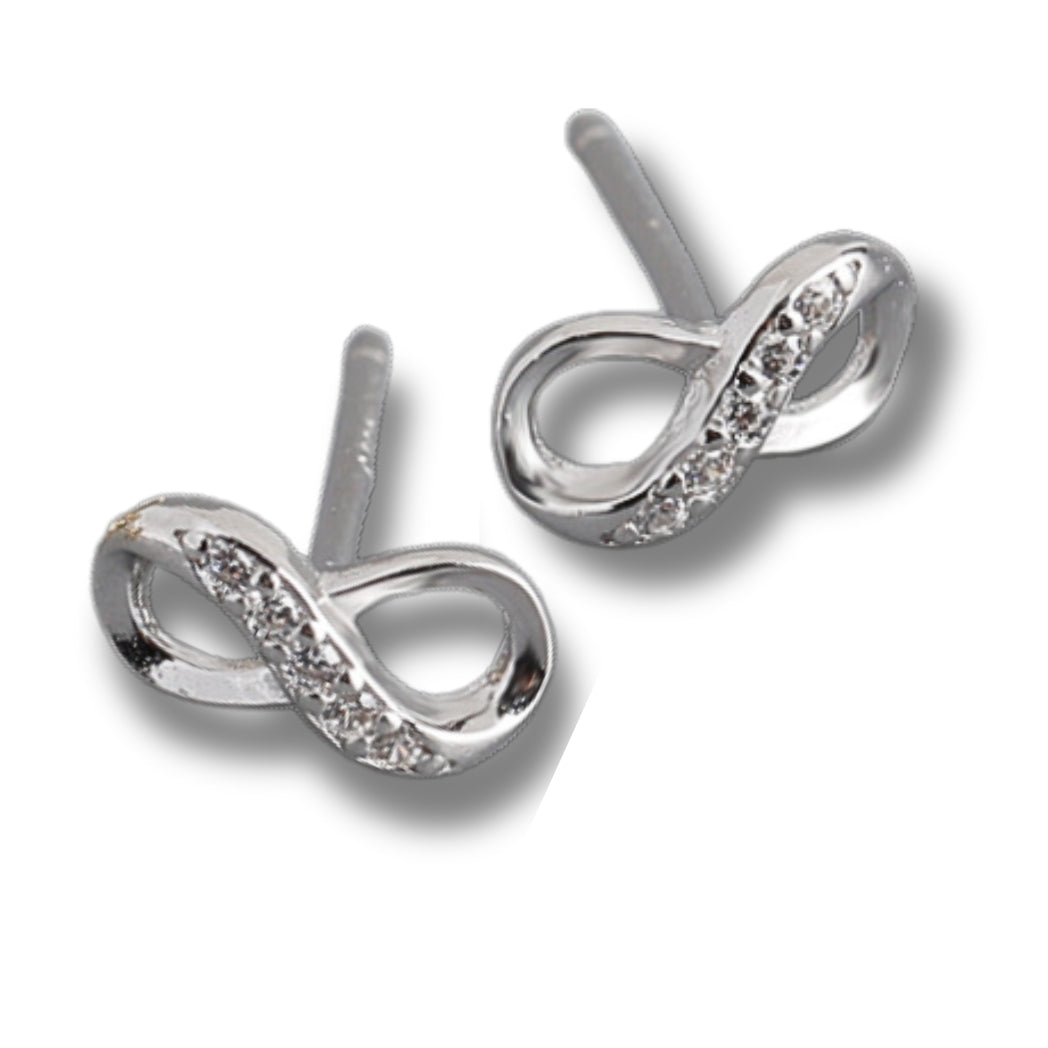 Infinity Stud Earrings - Diamante Sterling Silver - 4×8mm