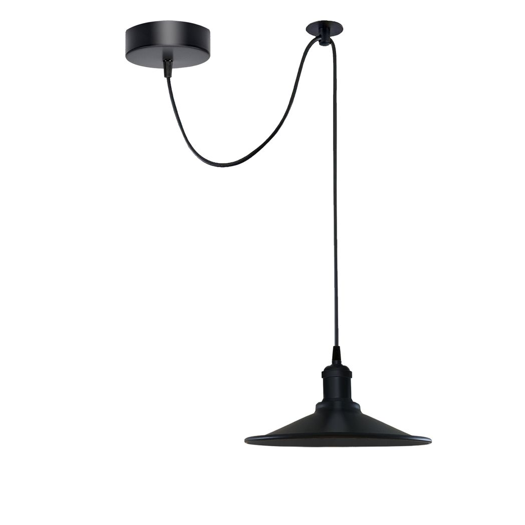 Vintage black metal cone pendant light with adjustable cord and E27 socket, perfect for modern home decor.
