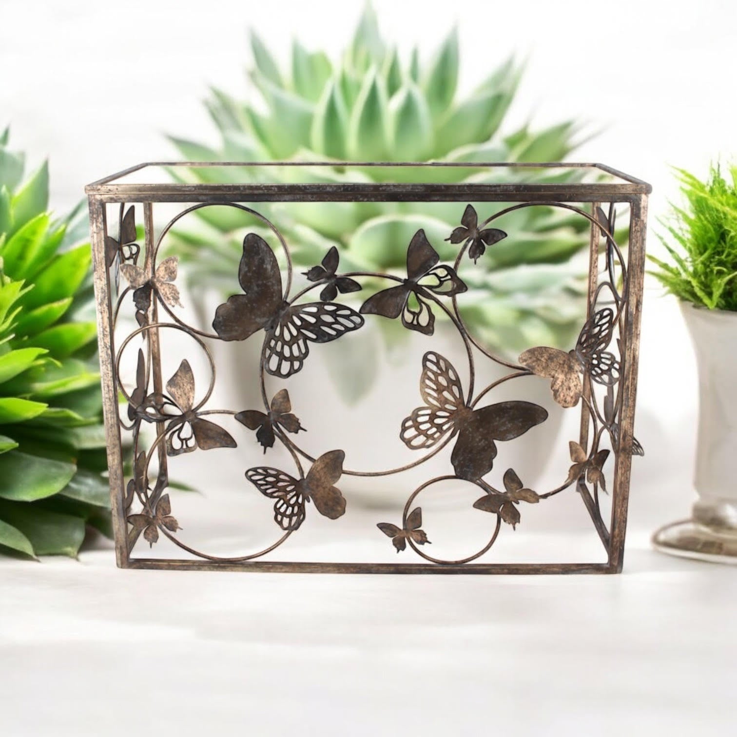 Metal Table with Butterfly Design - 102cm Decorative Accent