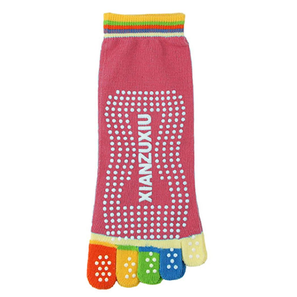 Pink non-slip Pilates yoga socks with full toe design and grips, made of cotton by ActiveGear Aquarius.