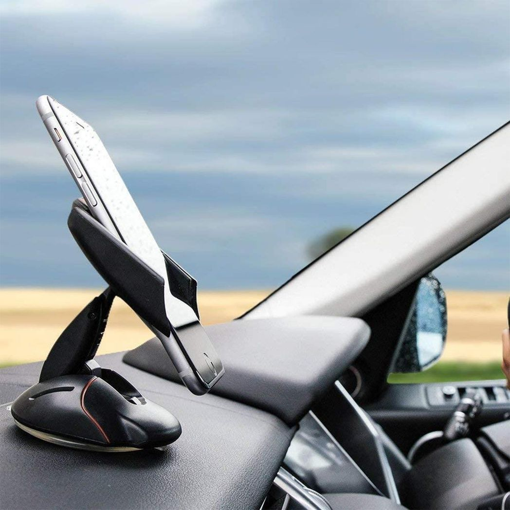 Aquarius Universal Beetle Smart Car Dashboard Phone Mount, versatile holder securely supporting a smartphone in a vehicle.