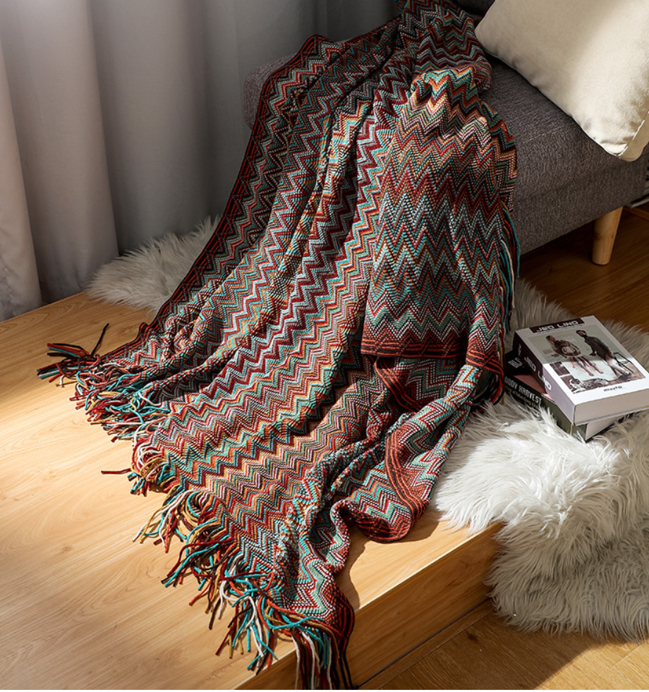 Aztec Boho Chevron Blanket - Ultra Soft Woven Throw