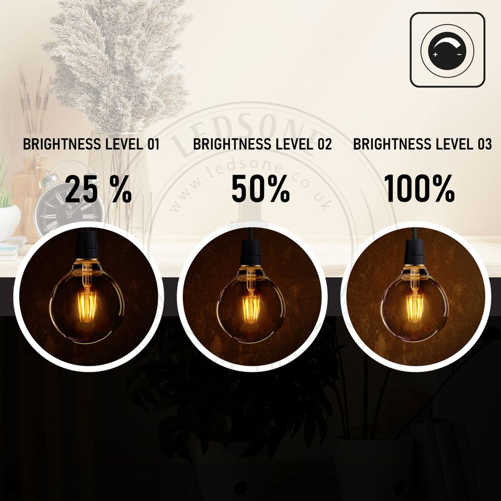 Vintage amber glass LED Edison bulbs in a 2 pack, E27 dimmable, with a warm 2700K glow by Ledsone.