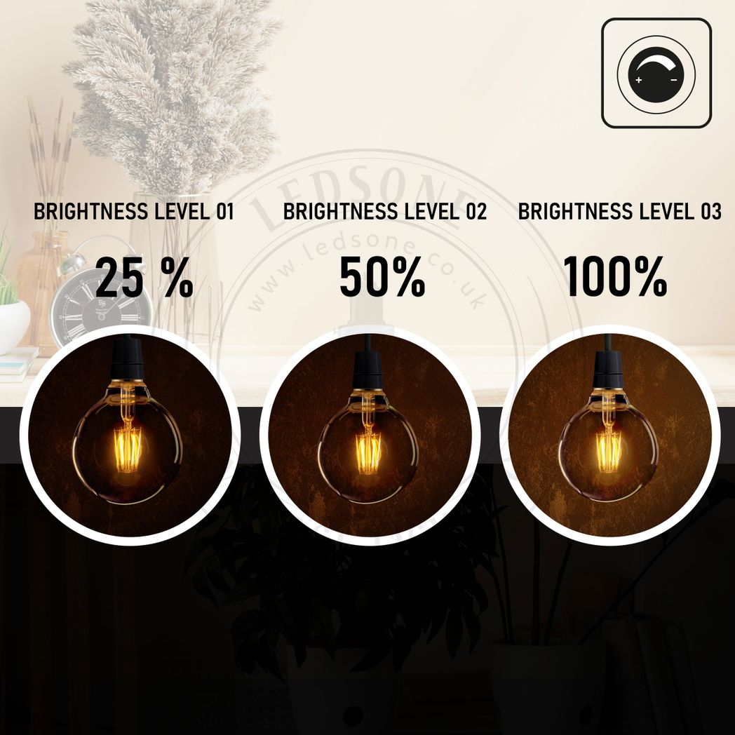 Vintage amber glass LED Edison bulbs in a 2 pack, E27 dimmable, with a warm 2700K glow by Ledsone.