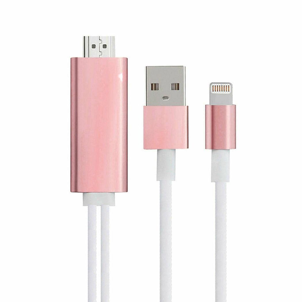 Full HD HDMI connector cable in rose gold for screen mirroring, by TechHub, compatible with phones and pads.