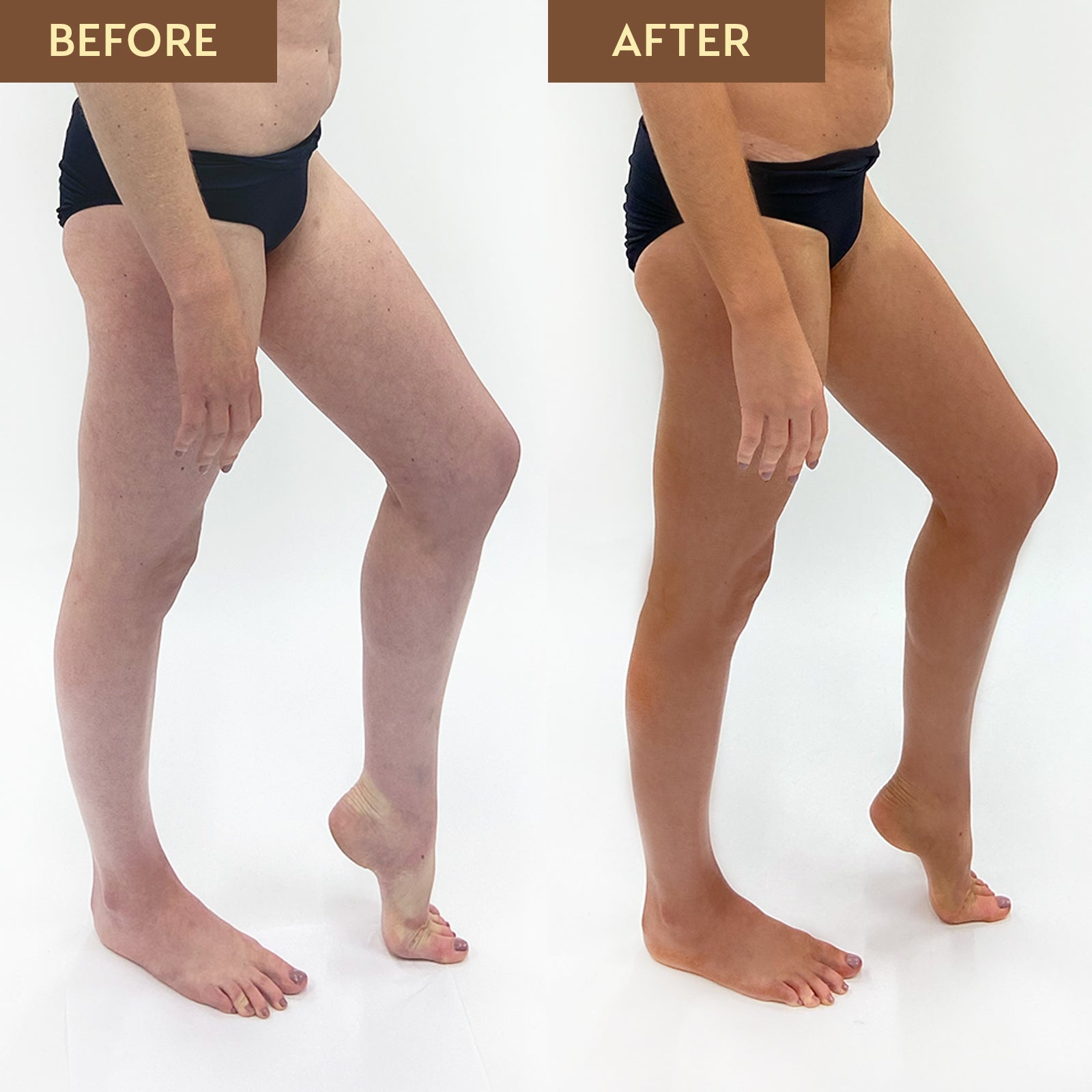 He-Shi Rich Bronze Spraytan 1L bottle with dark self-tan formula, showcasing a sleek design and no smell feature.