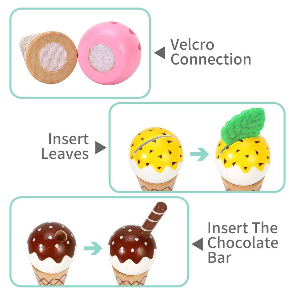 SOKA Mini Ice Cream Shop toy with colorful ice cream cones and accessories for imaginative play. FunZone by SOKA Play Imagine Learn.