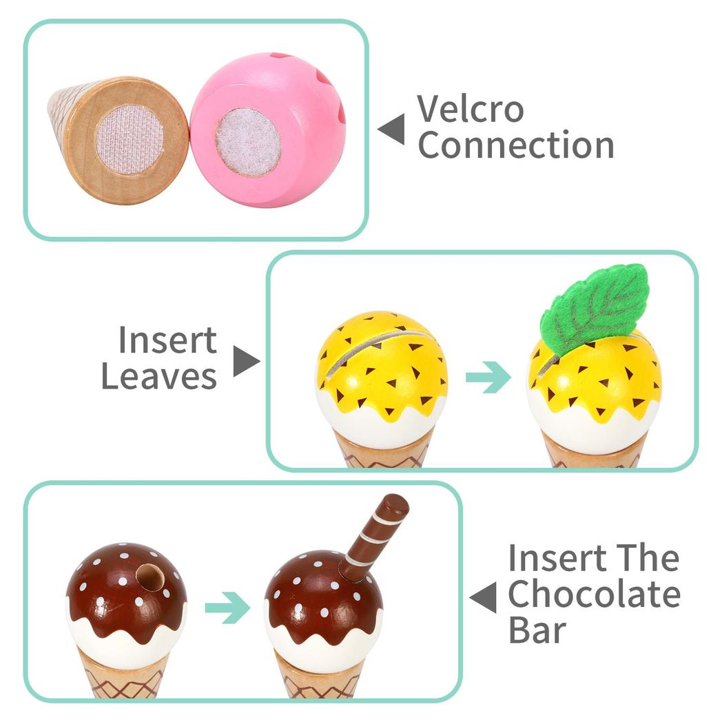 SOKA Mini Ice Cream Shop toy with colorful ice cream cones and accessories for imaginative play. FunZone by SOKA Play Imagine Learn.