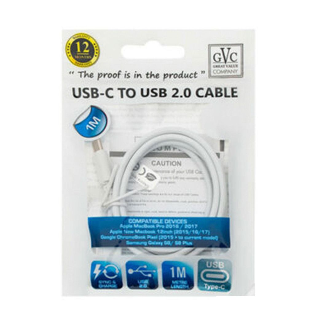 GVC 1m USB to Type C cable for charging and syncing phones and pads, featuring durable connectors and flexible design.
