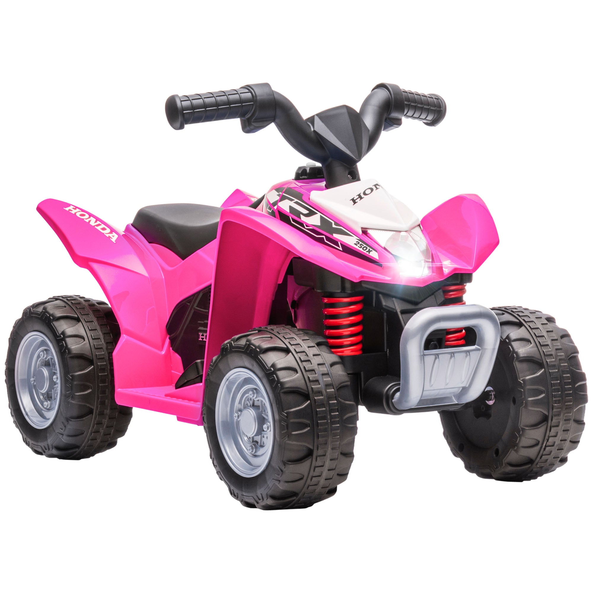 Honda licensed pink kids electric quad bike by HOMCOM for ages 1.5-3 years, featuring an ATV design.
