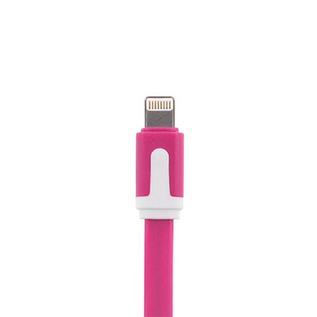 Hot pink 1 metre flat micro USB cable by GVC, designed for tangle-free syncing and charging.