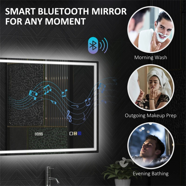 LED Bathroom Mirror with Bluetooth Speaker & Demister - 80x60cm