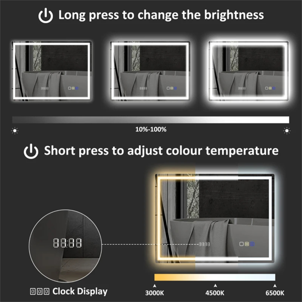 LED Bathroom Mirror with Bluetooth Speaker & Demister - 80x60cm