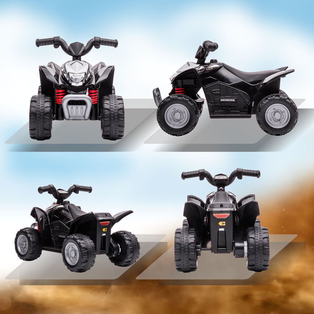 Honda licensed HOMCOM kids electric quad bike in black, designed for ages 1.5-3 years, featuring a compact ATV design.