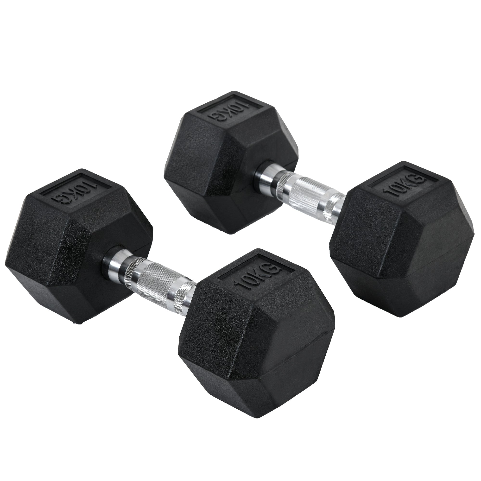 Hexagonal dumbbells 2x10kg for weight lifting, featuring a sturdy design for home fitness workouts.