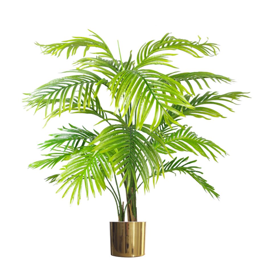 130cm Artificial Areca Palm Tree in Realistic Foliage with Gold Metal Planter