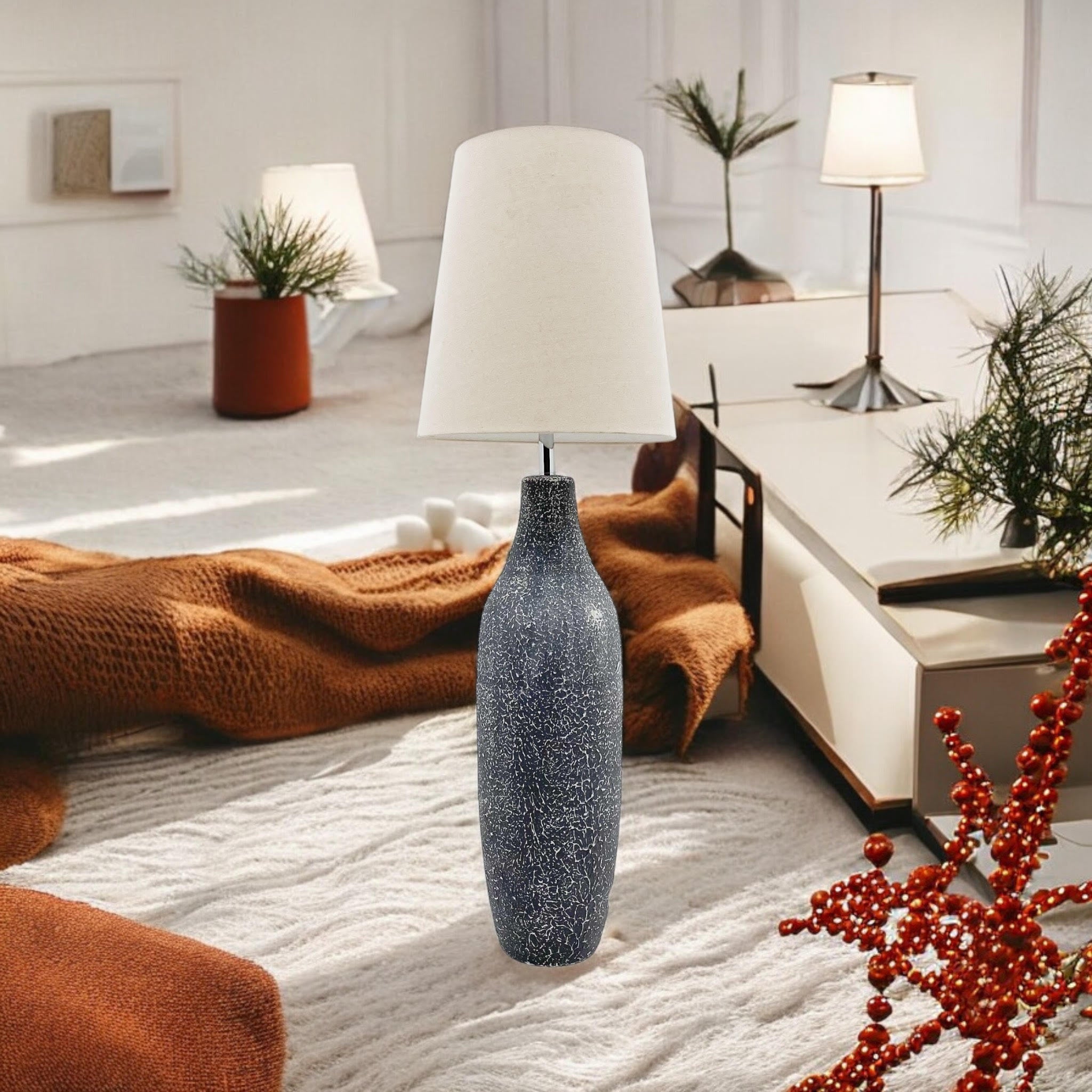 Traditional Slim Table Lamp 101cm with Shade - Ceramic Design