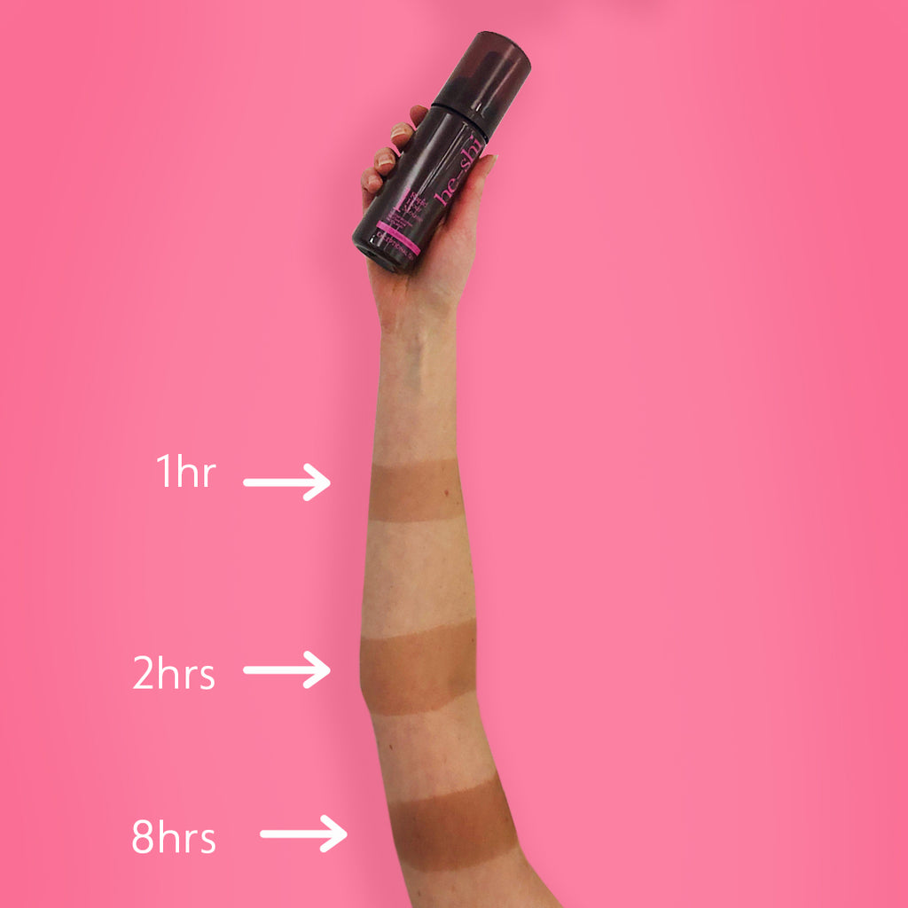 He-Shi Rapid 1 Hour Mousse in Medium to Dark, showcasing the bottle against a neutral background for self-tanning.