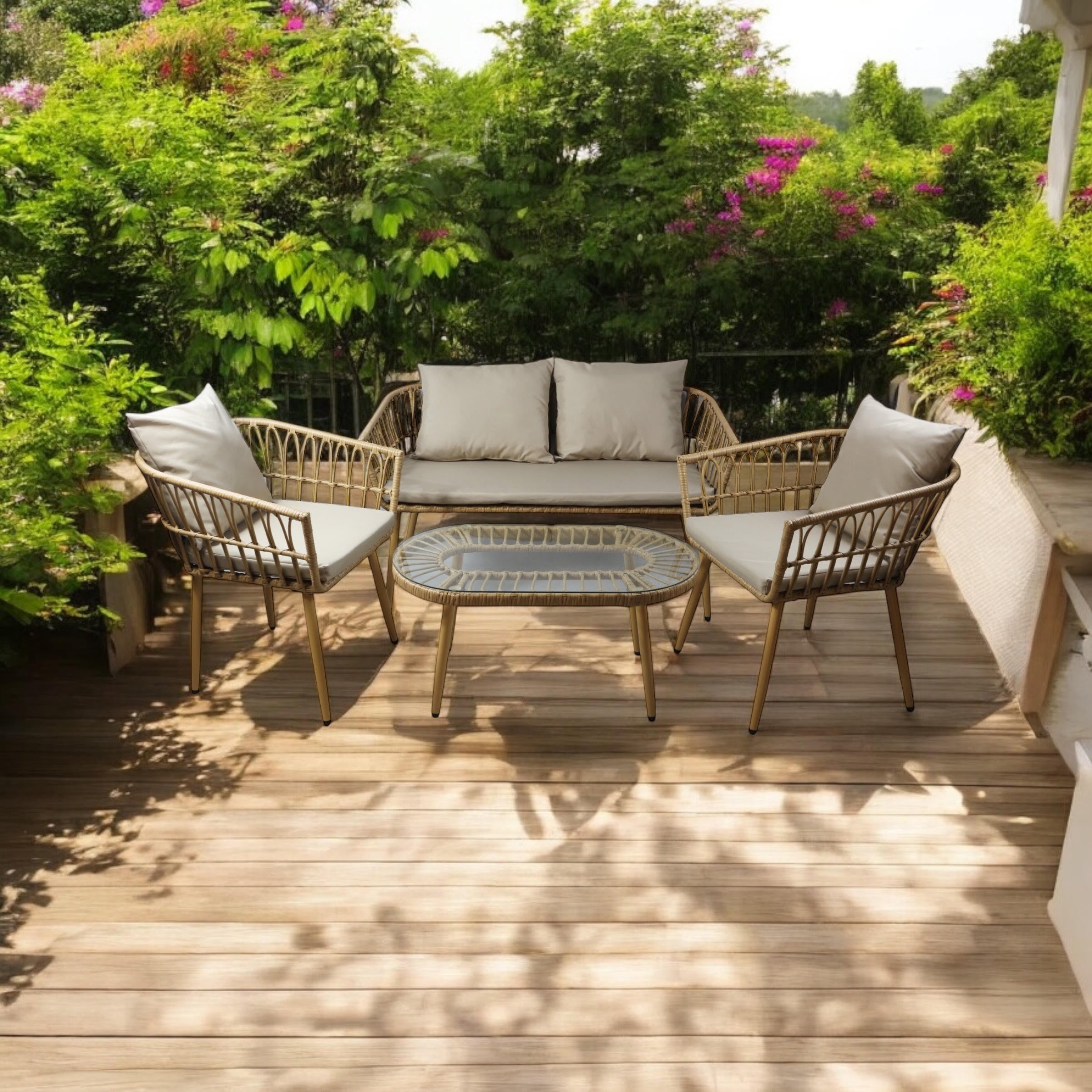 Rattan 4 Piece Garden Set - Outdoor Dining Furniture