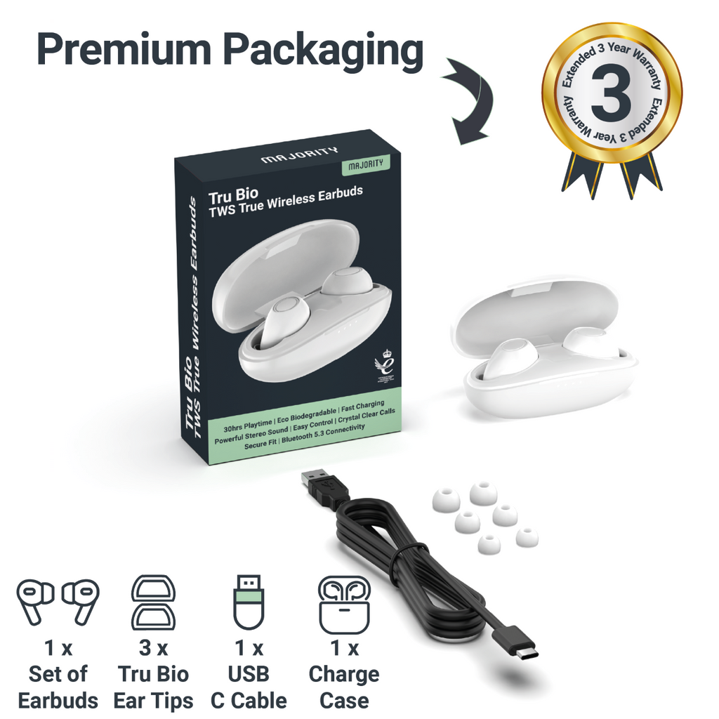 Eco-Friendly True Wireless Earbuds - Biodegradable - Clear White
