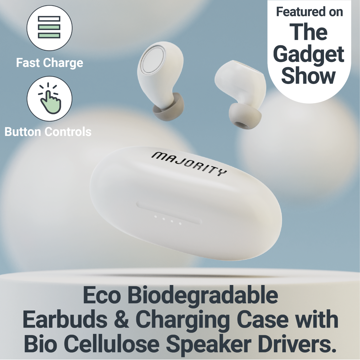 Eco-Friendly True Wireless Earbuds - Biodegradable - Clear White