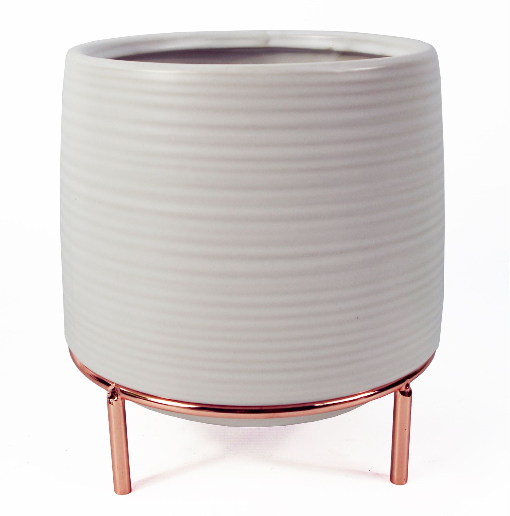 18cm White Ceramic Planter on Sleek Metal Stand