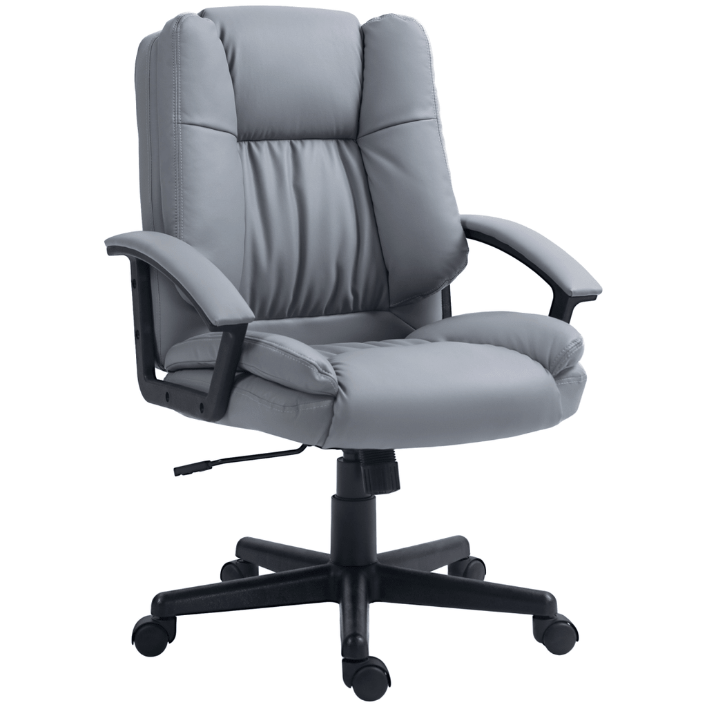 Faux Leather Home Office Chair Mid Back Desk Chair with Arms - Light Grey - AKGOmniShop