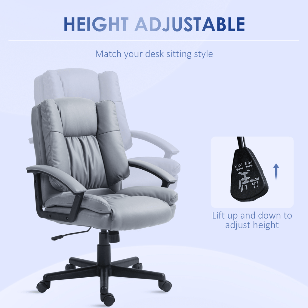 Faux Leather Home Office Chair Mid Back Desk Chair with Arms - Light Grey - AKGOmniShop