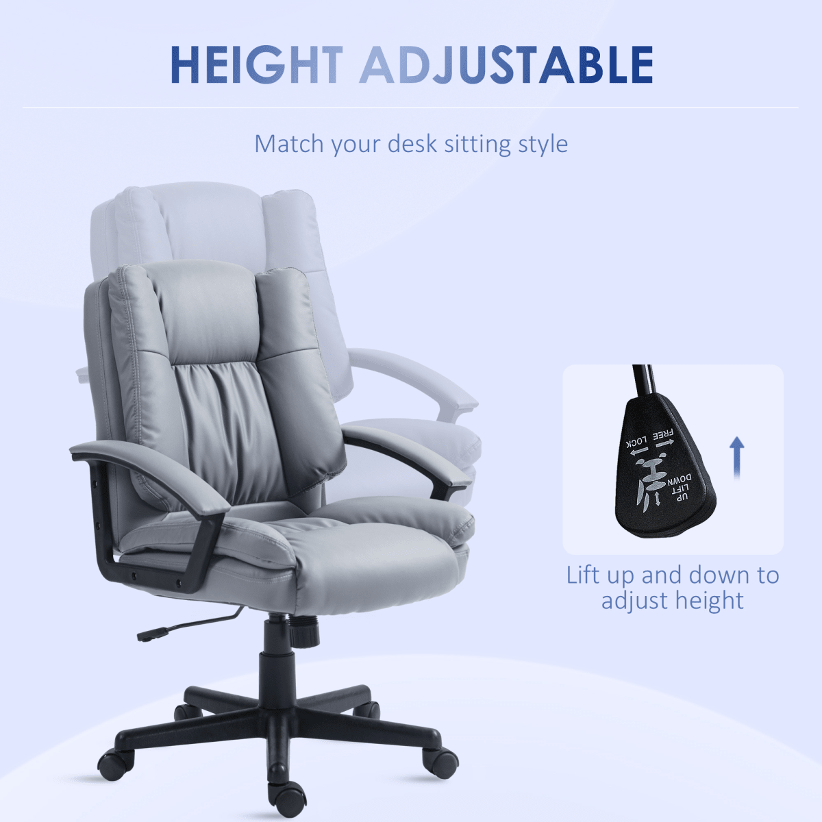 Faux Leather Home Office Chair Mid Back Desk Chair with Arms - Light Grey - AKGOmniShop