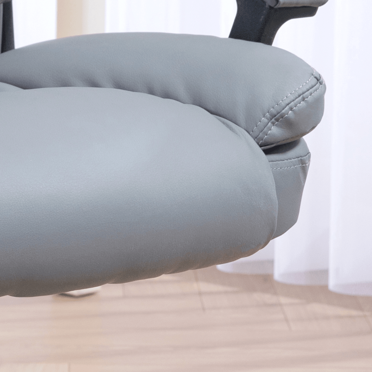 Faux Leather Home Office Chair Mid Back Desk Chair with Arms - Light Grey - AKGOmniShop