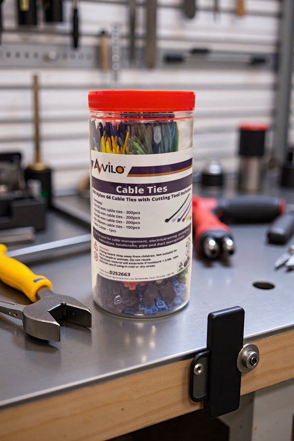 800-Pack Durable Cable Ties with Built-In Cutter for Quick, Neat Cables