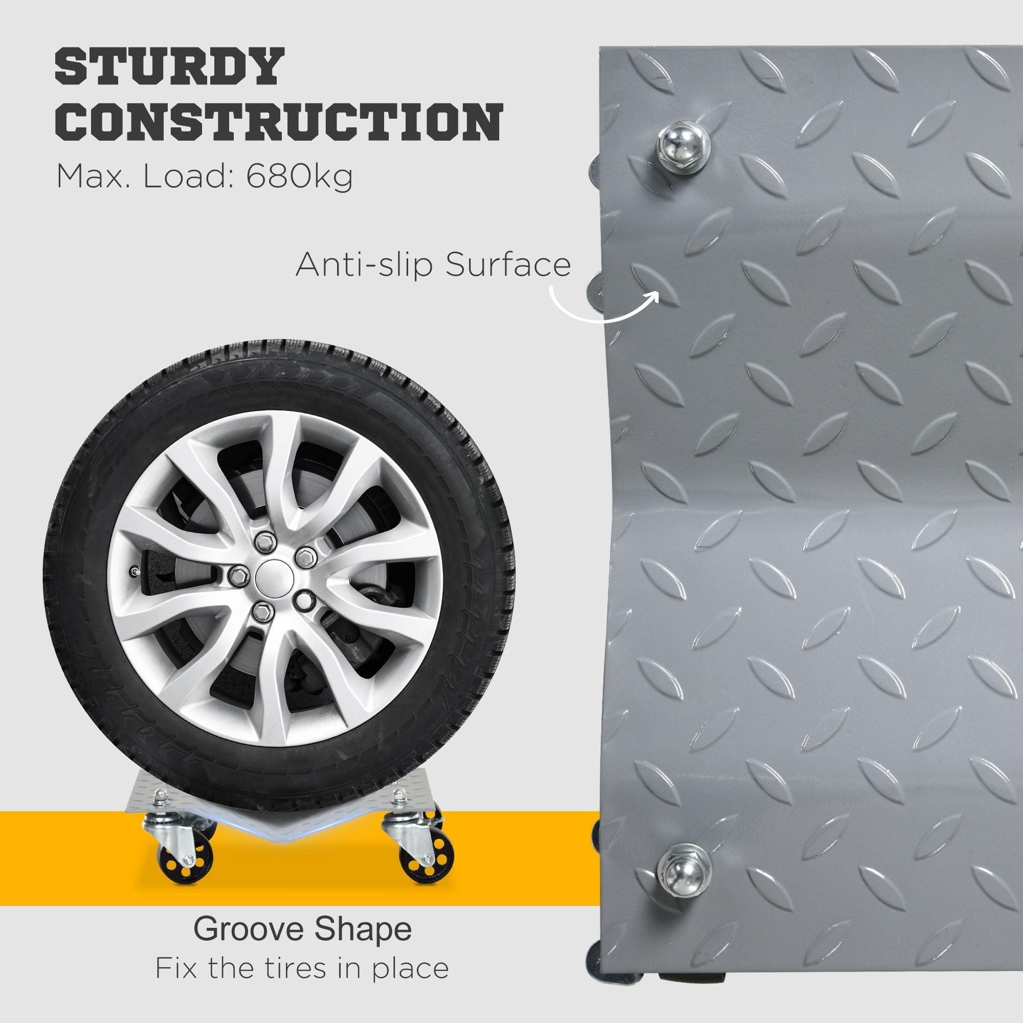 DURHAND 2PCS 680kg Car Wheel Dollies with Swivel Casters, Wheel Dolly, Grey