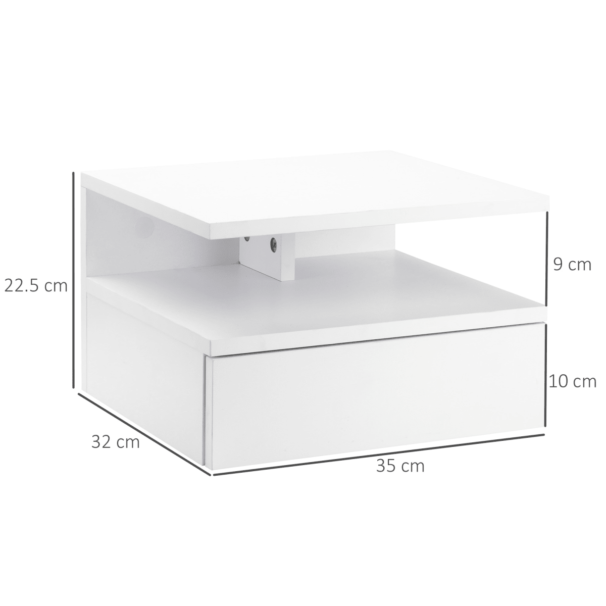 Floating Nightstand Set of 2 - Wall Mounted Bedside Cabinet with Drawer - White - AKGOmniShop