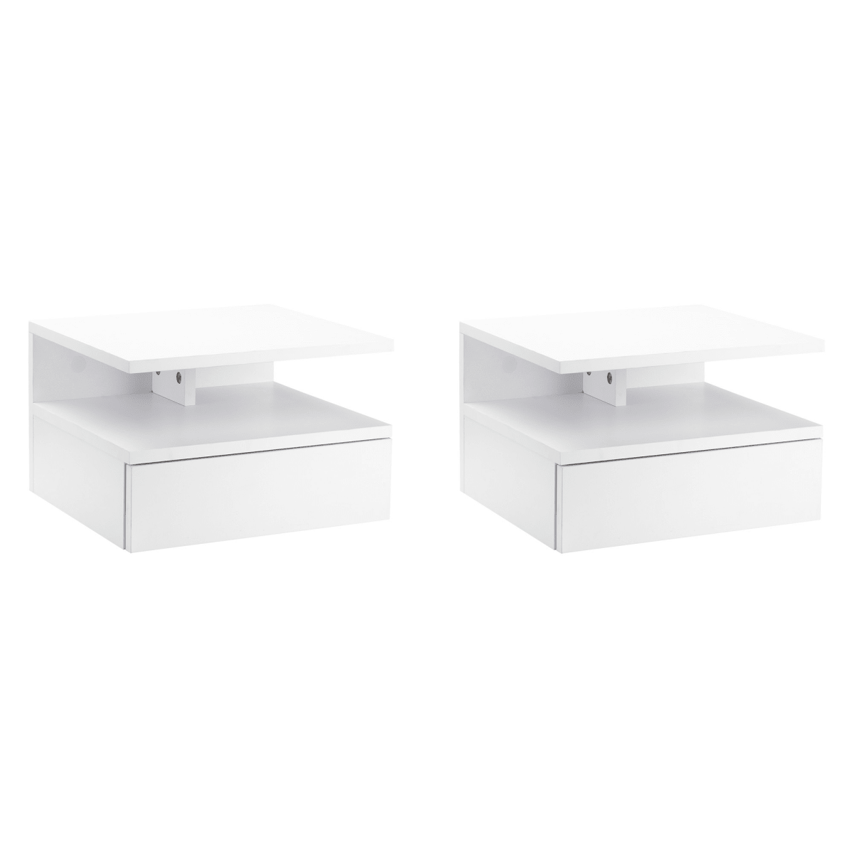 Floating Nightstand Set of 2 - Wall Mounted Bedside Cabinet with Drawer - White - AKGOmniShop