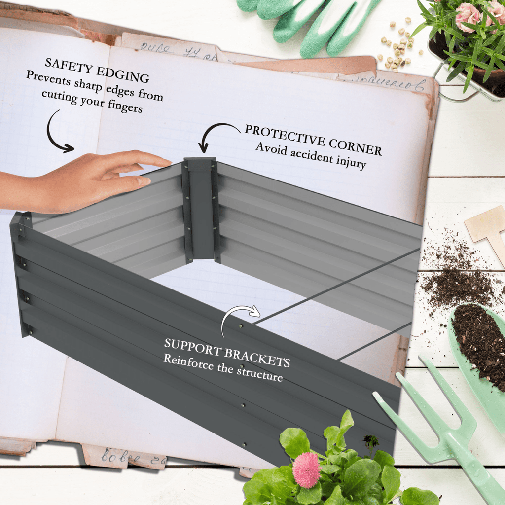 Galvanised Raised Bed for Garden - Outdoor Elevated Planter Box - Grey - AKGOmniShop