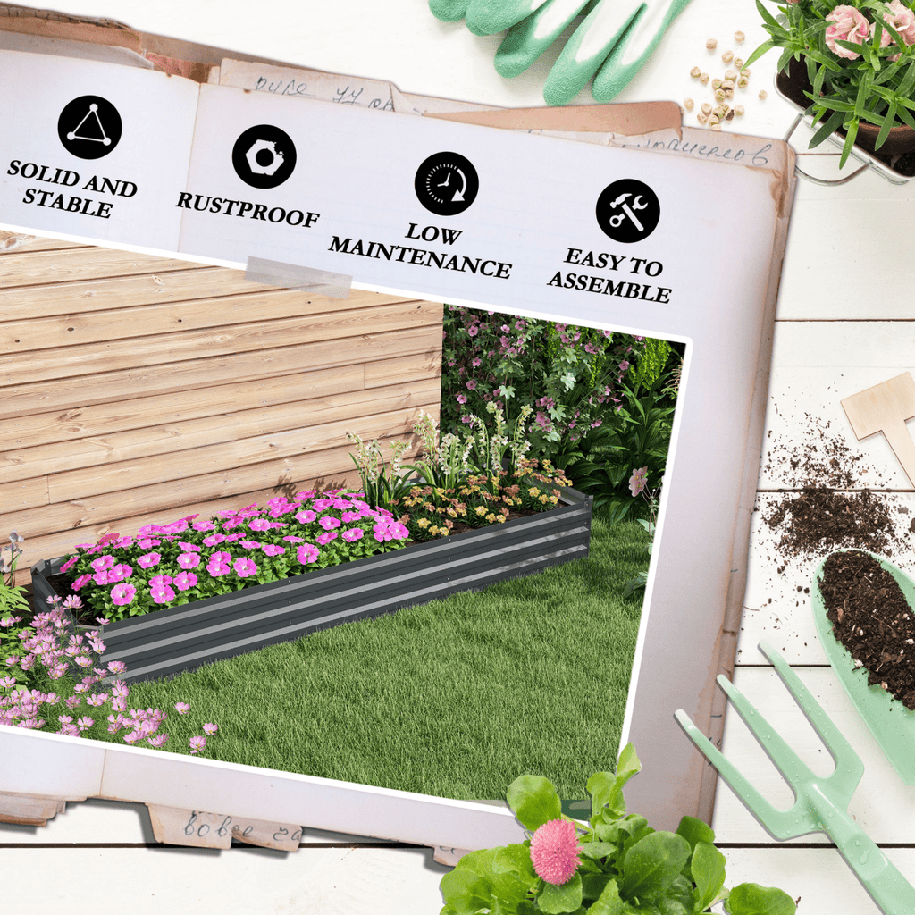 Galvanised Raised Bed for Garden - Outdoor Elevated Planter Box - Grey - AKGOmniShop