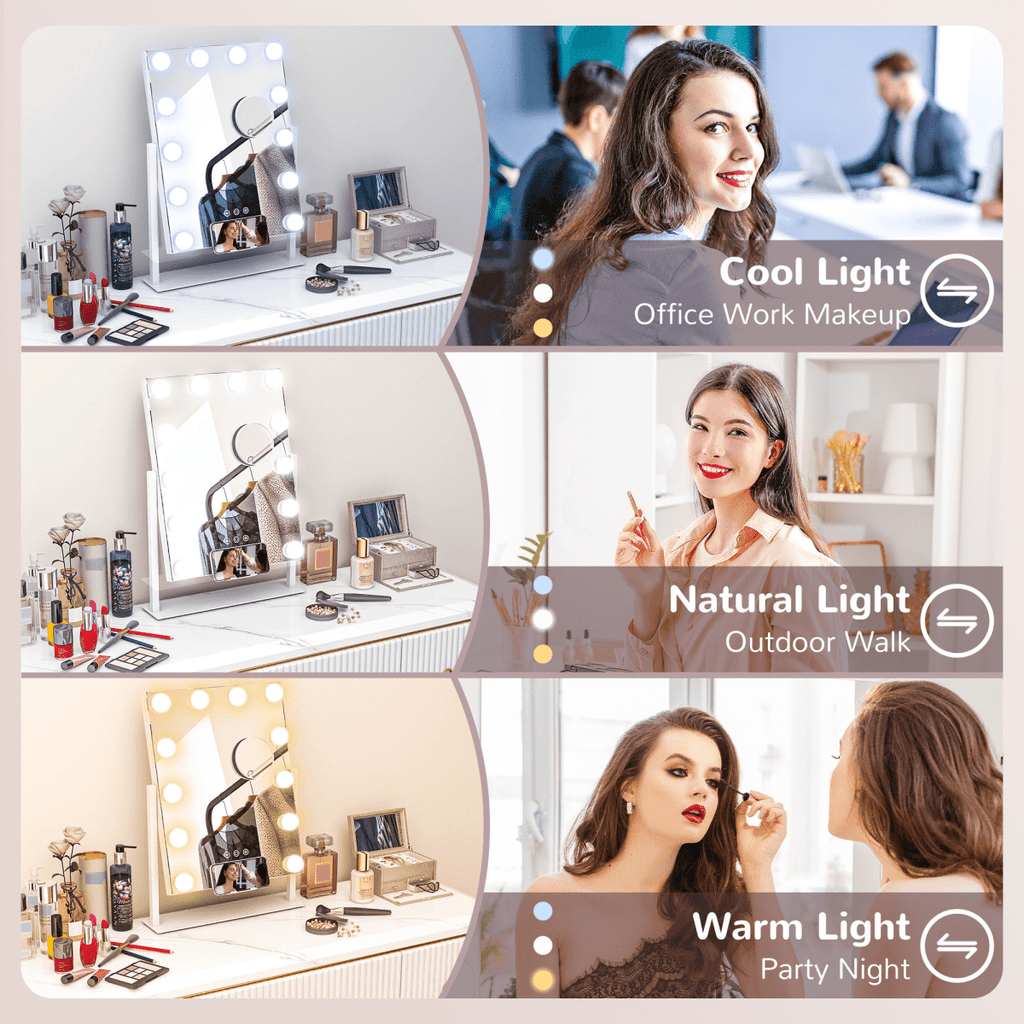 Hollywood Lighted Makeup Mirror with Magnifier USB Port & Phone Holder - White - AKGOmniShop