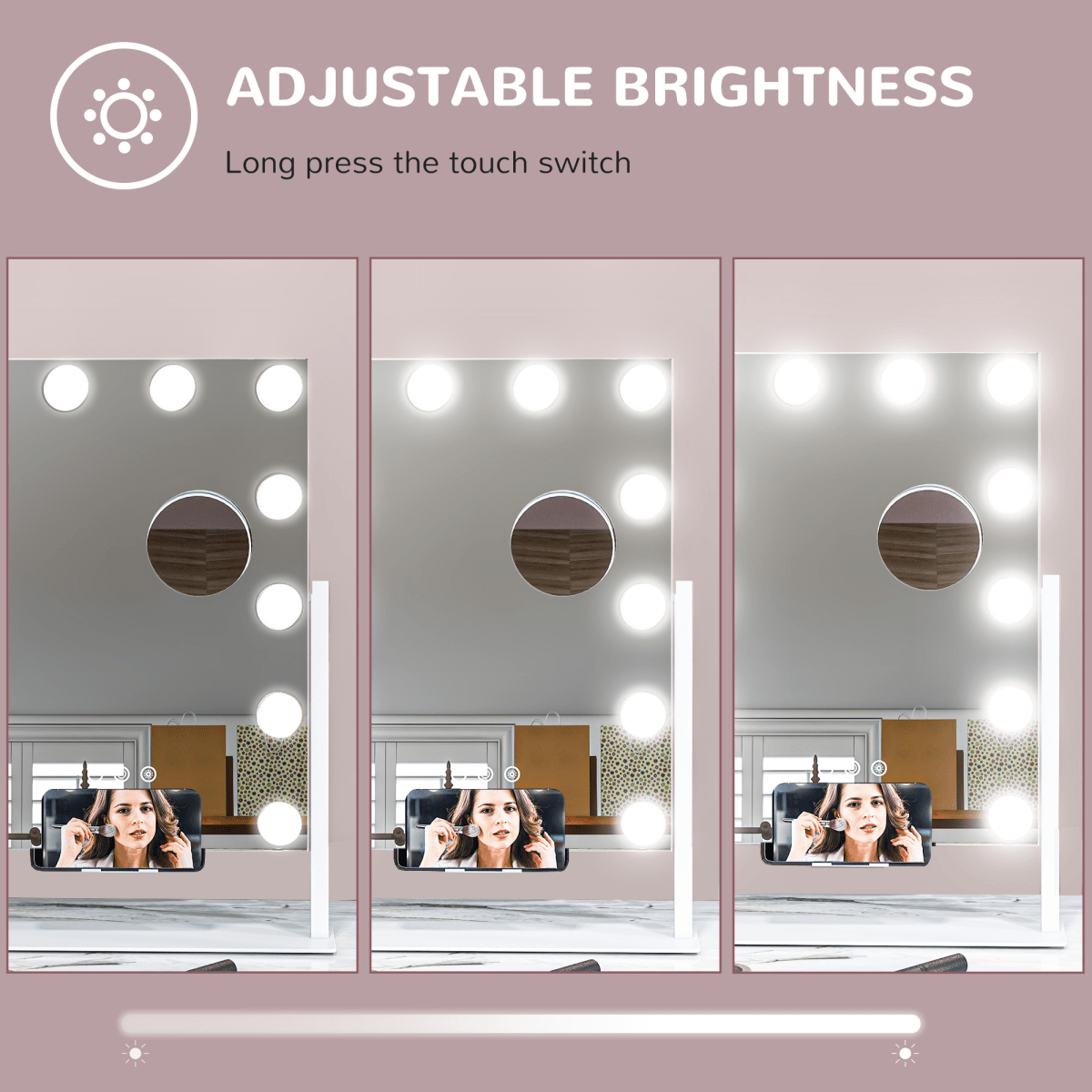 Hollywood Lighted Makeup Mirror with Magnifier USB Port & Phone Holder - White - AKGOmniShop