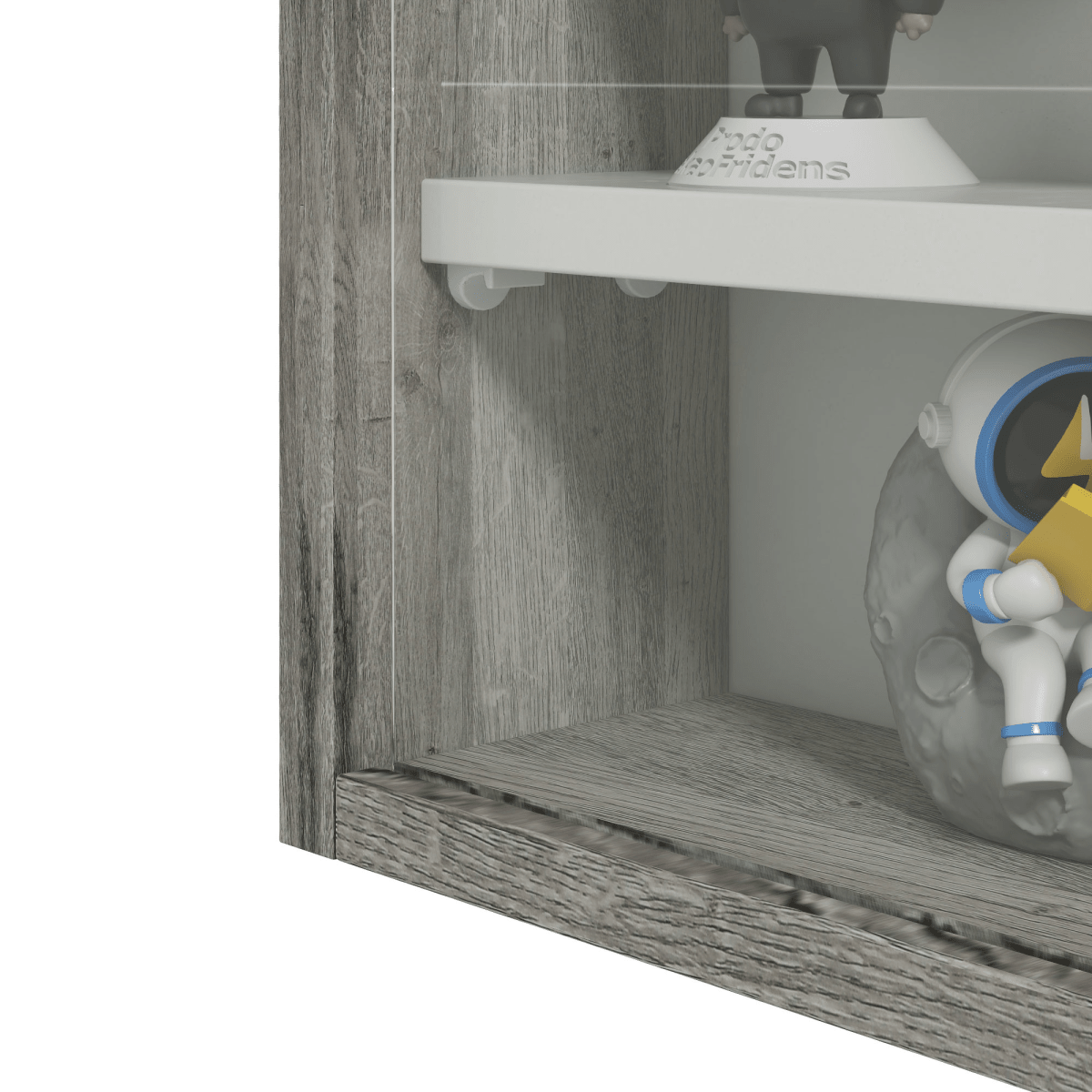 HOMCOM 5 - Tier Wall Display Shelf Unit Cabinet w/ Shelves Glass Doors Grey Wood - AKGOmniShop