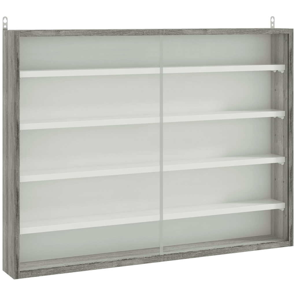 HOMCOM 5 - Tier Wall Display Shelf Unit Cabinet w/ Shelves Glass Doors Grey Wood - AKGOmniShop
