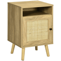HOMCOM Nightstand, Rattan Bedside Table w/ Cabinet, Shelf, Natural - AKGOmniShop