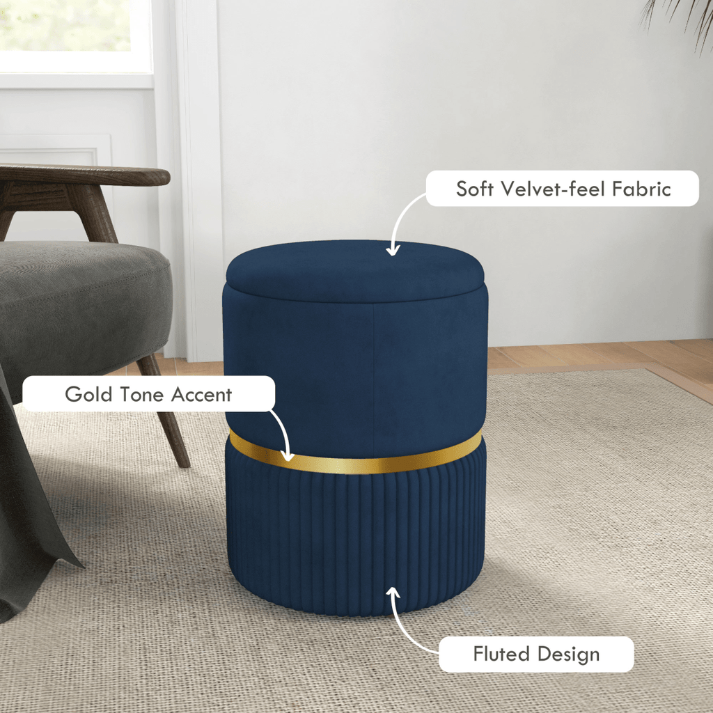 HOMCOM Round Pouffe, Storage Footstool with Cushioned Top, Hidden Space - AKGOmniShop